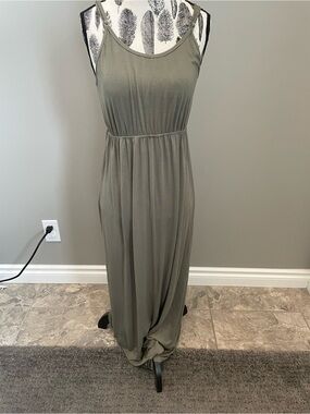 Olive Green Sleeveless Maxi Dress - Casual Everyday Style